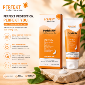 Perfekt UV Matt Sunscreen | SPF 50+ PA++++ Broad Spectrum UVA/UVB Protection | Lightweight Oil-Free Matte Finish Sunscreen | For All Skin Types – 50g