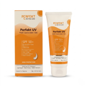 Perfekt UV Matt Sunscreen Gel | SPF 50+ PA++++ Broad Spectrum UVA/UVB Protection | Lightweight Oil-Free Matte Finish Sunscreen | For All Skin Types – 50 g
